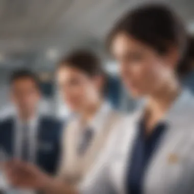 Communicating Health Needs During In-Flight Passenger discussing health needs with flight attendant