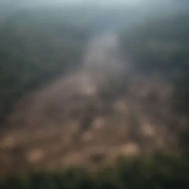 Aerial view of a deforested area showcasing environmental degradation