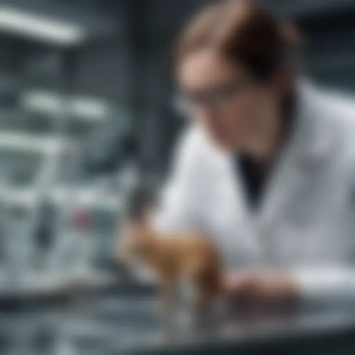 A researcher observing a laboratory animal in a controlled environment.