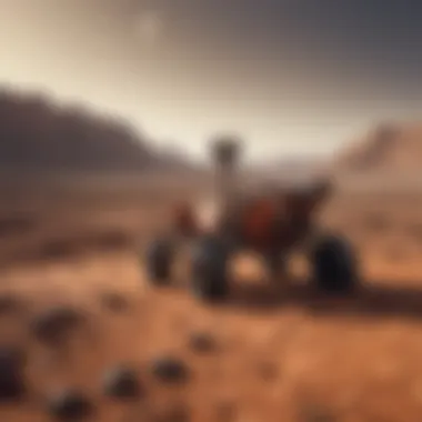 Martian Landscape with Rover Artistic depiction of Mars' landscape with a rover in the foreground