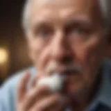 Elderly individual using an inhaler