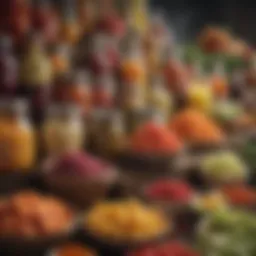 A vibrant display of fermented foods showcasing their colorful diversity