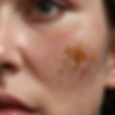 Close-up of lichenified skin showing thickened patches