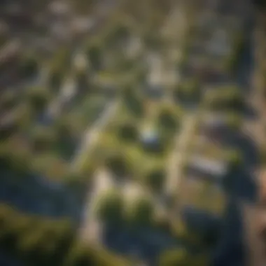 Urban Innovation: Green Spaces for Community Wellness An aerial view of a city integrating green spaces and urban farming, illustrating innovative approaches to community wellness.