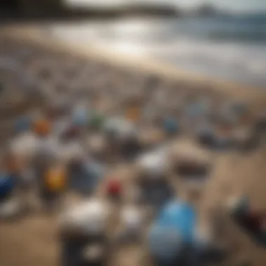Plastic Waste Accumulation on Shorelines A beach littered with plastic waste highlighting pollution impact