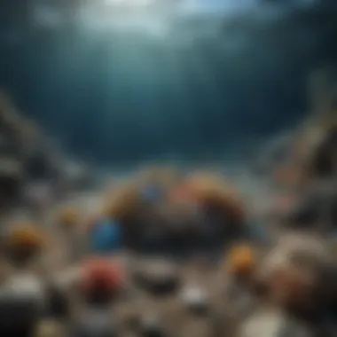 Marine Ecosystem Affected by Plastic Debris An underwater scene showing marine life surrounded by plastic debris