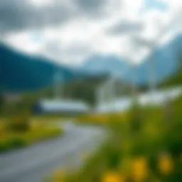 A serene Canadian landscape showcasing renewable energy sources