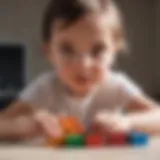 Child engaged in a fine motor activity with colorful blocks