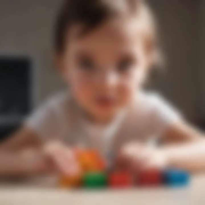 Child engaged in a fine motor activity with colorful blocks