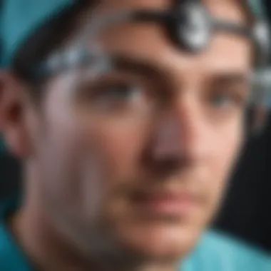 Surgeon utilizing flip-up loupes in an operating room