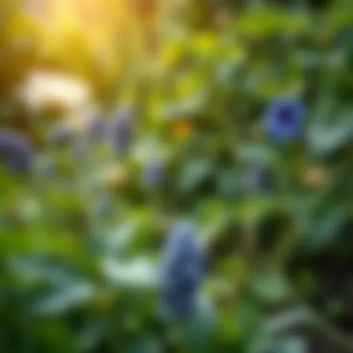 A lush herbal garden with various plants known for their therapeutic properties.