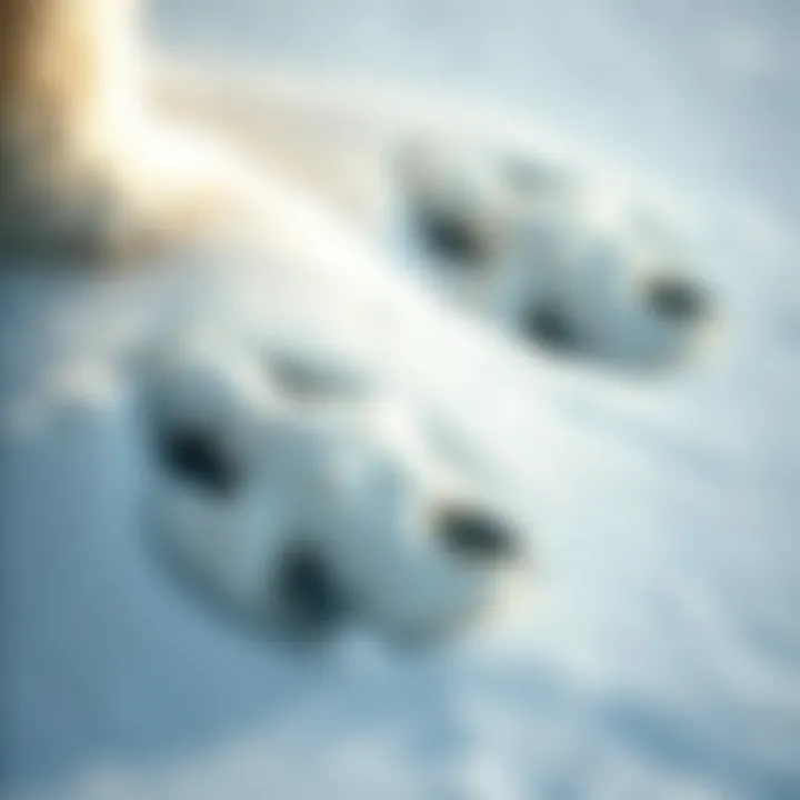 Close-up of a polar bear's paw prints in the snow