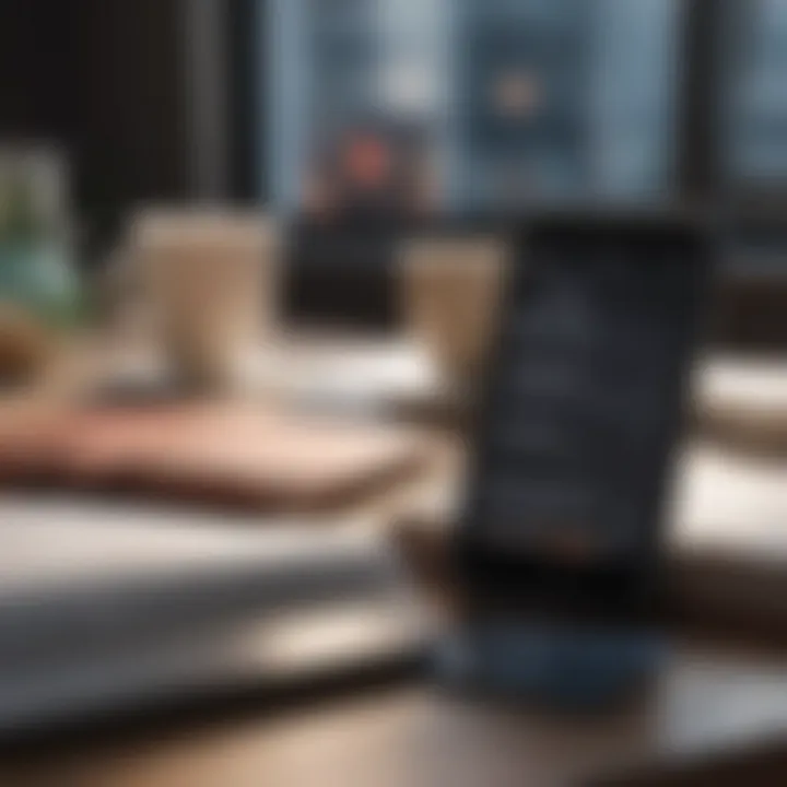 A digital workspace showcasing phone reading alongside traditional reading materials.