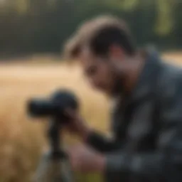 A researcher using a handheld camera in a field study