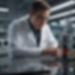 A researcher examining samples in a lab