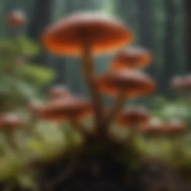 An artistic representation of the chemical compounds found in Reishi mushrooms.