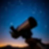 A close-up view of a modern telescope aimed at a starry night sky