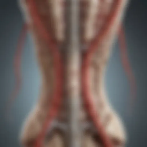 An illustration depicting the spinal cord and its abnormalities related to tethered cord syndrome.