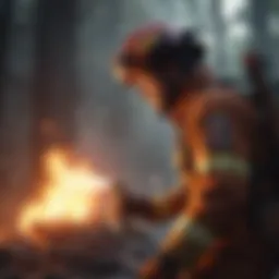 Firefighter in action combating a blaze