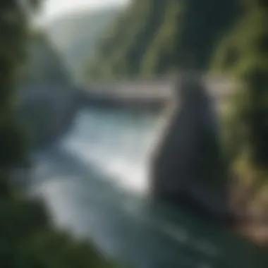 Hydroelectric Dam in Nature A picturesque view of a hydroelectric dam amidst lush greenery