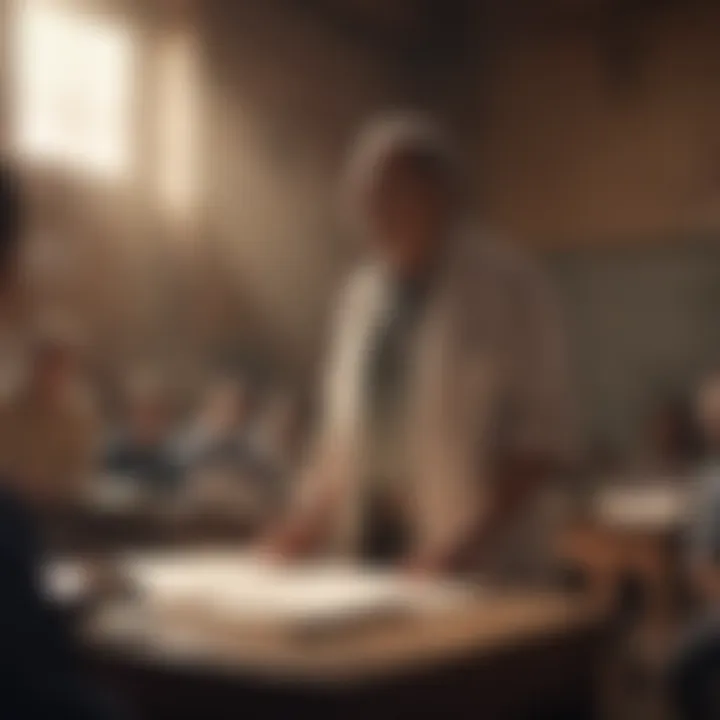 A professor lecturing on Egyptology in a classroom setting