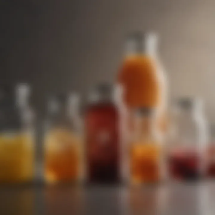 A vibrant assortment of liquid protein sources in glass containers