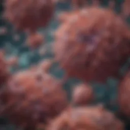 Microscopic view of lung tissue affected by cancer cells