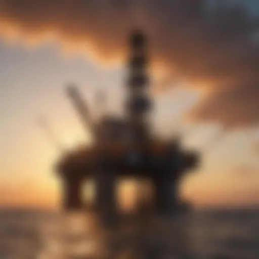 A historical oil rig silhouetted against the sunset, symbolizing the evolution of oil power generation.