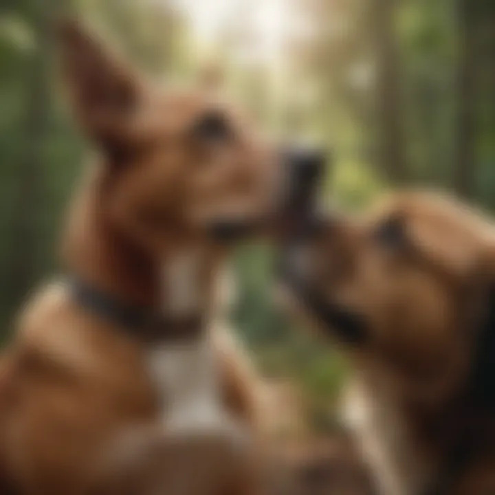 A serene moment between a dog and its owner in a tranquil setting