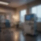 Visual representation of dialysis machines in a clinical setting