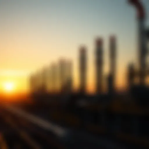 Oil refinery at sunset showcasing industrial productivity