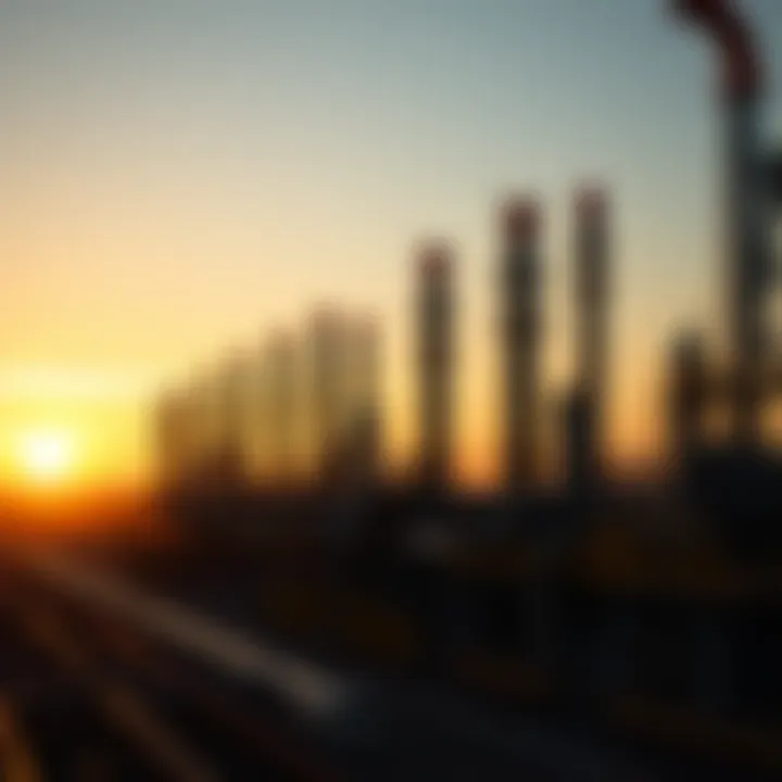 Oil refinery at sunset showcasing industrial productivity