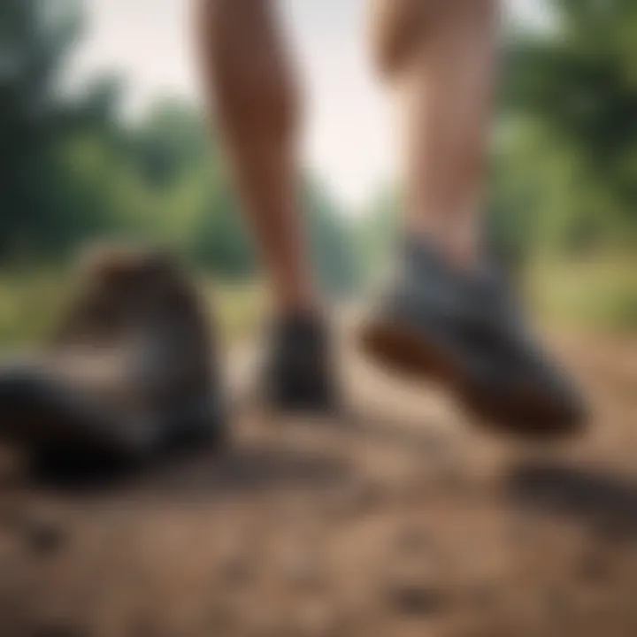 Contrasting images of traditional footwear and barefoot running