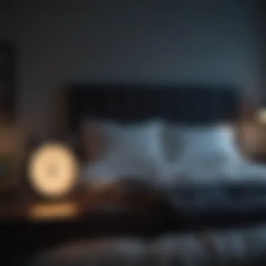 Late Night and Sleeplessness A dark bedroom with an illuminated clock showing late hours