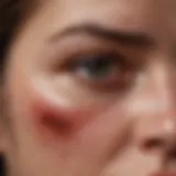 Close-up of a bruise on skin with color variation