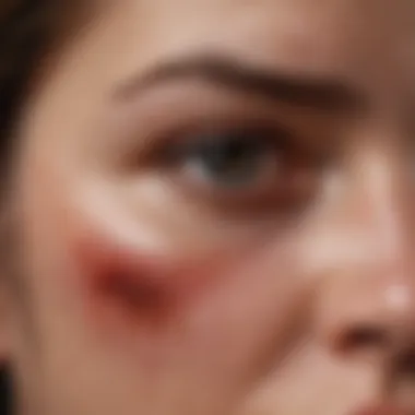Close-up of a bruise on skin with color variation