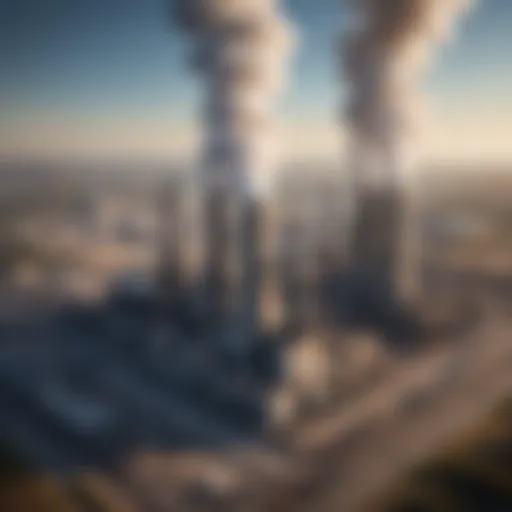 Aerial view of coal power plant with smoke stacks
