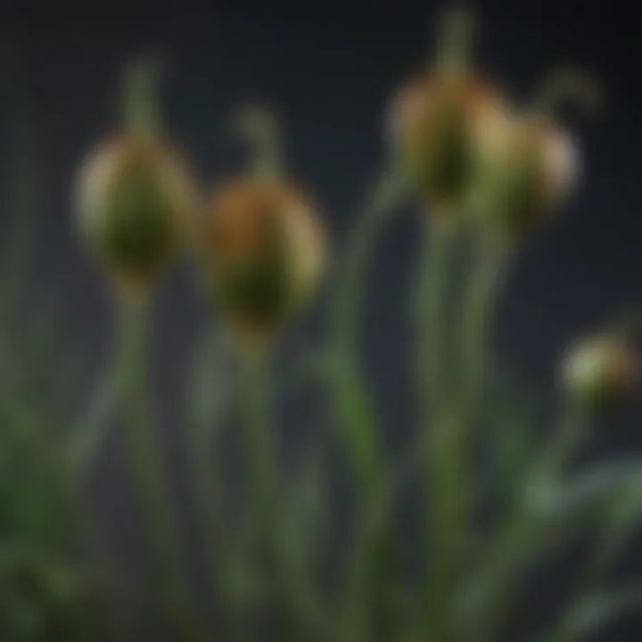 Close-up view of mung seed pods on a plant