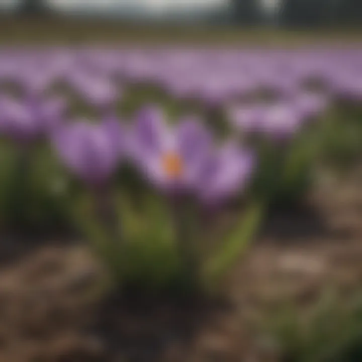 Crocus sativus blooming in the fields