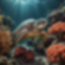 Endangered sea turtle near coral reef