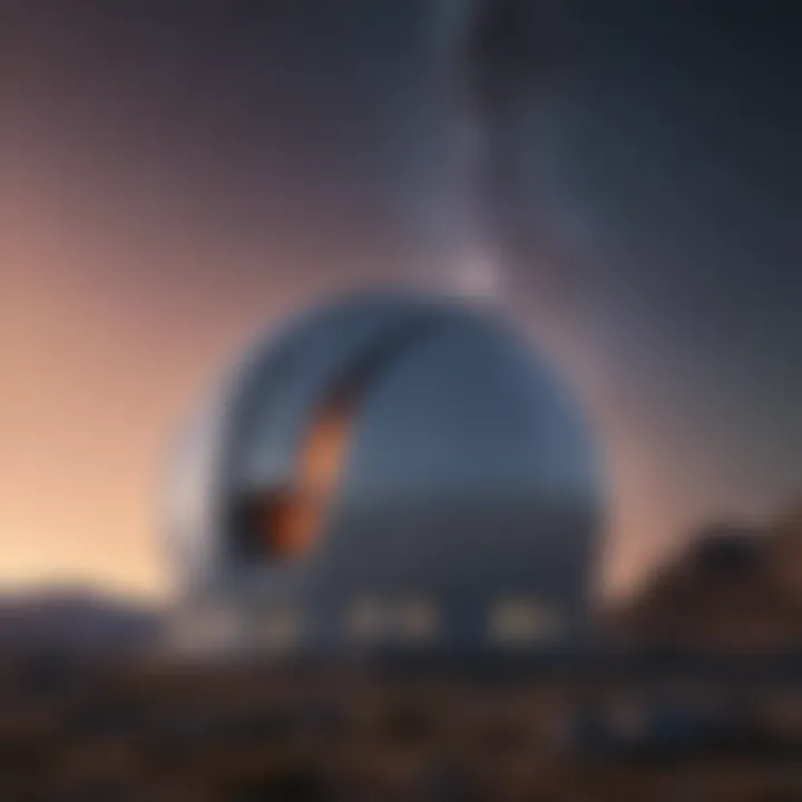 A modern observatory with advanced telescopes observing the cosmos