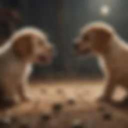 A playful puppy interacting with another dog.