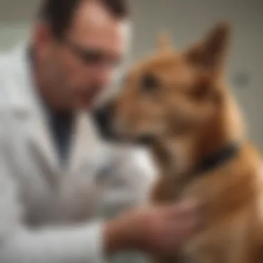 Veterinary professional examining a dog with suspected mast cell tumors