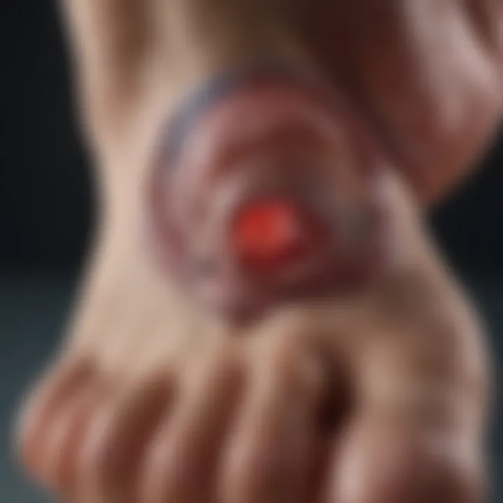 Detailed view of diabetic foot ulcers showcasing severity and care techniques.