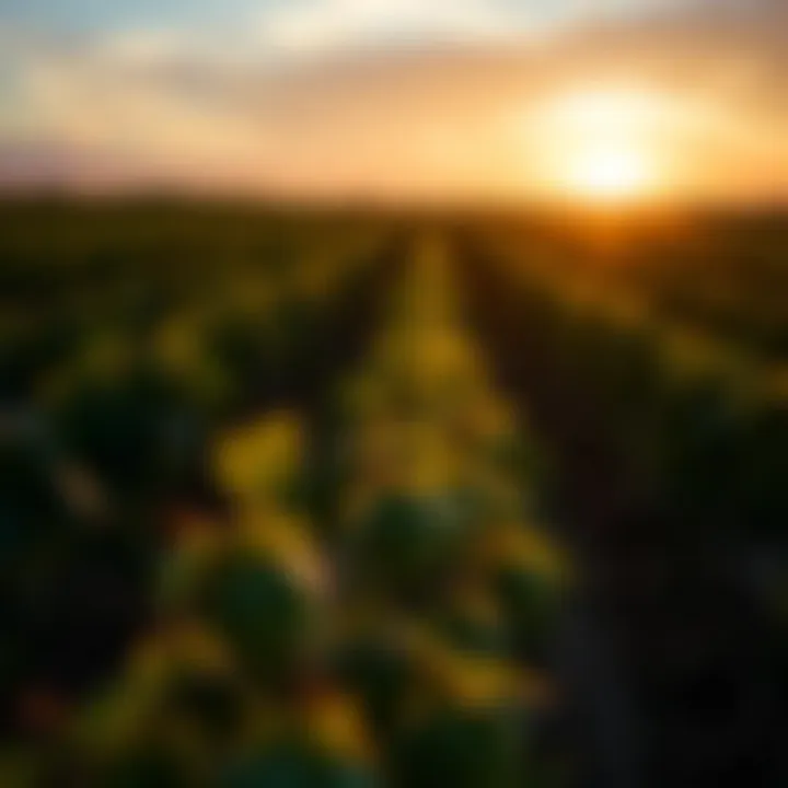 Golden Hour Over Hop Farms A scenic view of hop fields during sunset