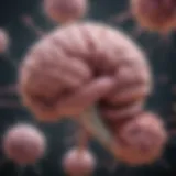 Illustration of cancer cells spreading to brain tissue
