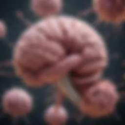 Illustration of cancer cells spreading to brain tissue
