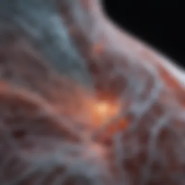 Ultrasound Waves and Neural Interaction Illustration depicting ultrasound waves interacting with neural structures