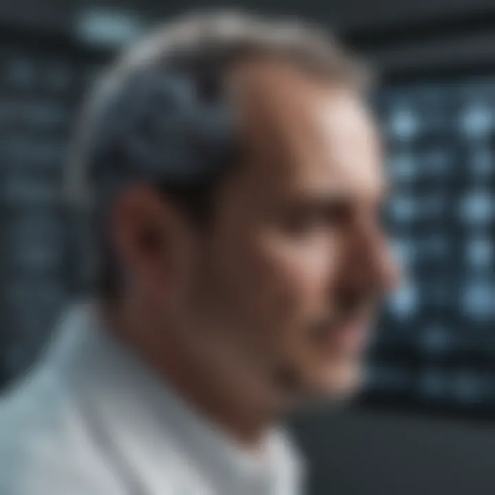 A scientist examining brain scans, illustrating research efforts in schizophrenia.